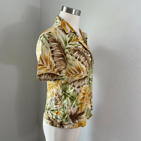 Tommy Bahama Womens Small 100% Silk Tropical Leaf Print Blouse Shirt Hawaiian - Picture 3 of 9
